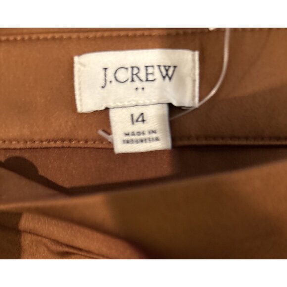 J. Crew Womens Brown Side Zip Skirt Below Knee, Front Slit Silk Feel Size 14 NWT - Picture 4 of 5